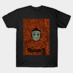 Chuck: Intriguing MaleMasked NFT with Doodle Eyes, Dark Skin, and a Mysterious Dark Item T-Shirt